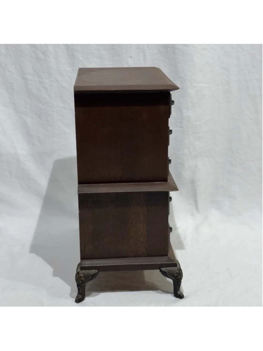 Vintage Wood 5 Drawer Jewelry Music Box Mini Dresser Queen Anne Claw Feet NO KEY